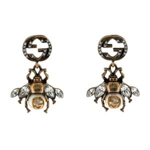 Gucci faux pearl & crystal bee drop earrings